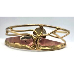 Handcrafted Open Cuff Bracelet With Abstract Design In Brass & Copper Tones Mixe